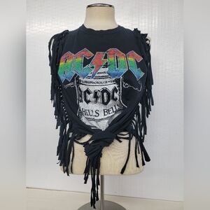 AC/DC Rock Band Fringe Tank Top Upcycled Retro Vintage Band Merch